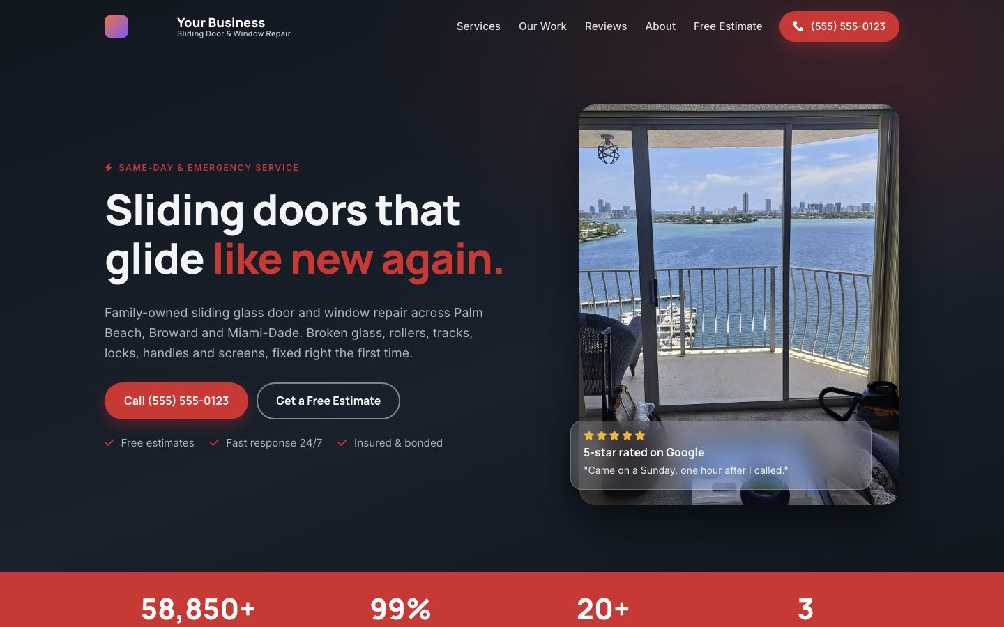 Website for a sliding door repair company